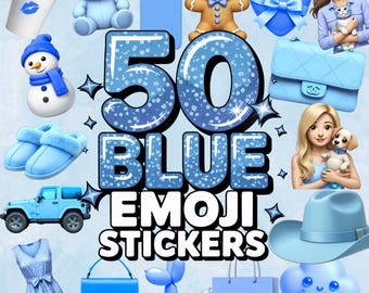 50 blå estetiska emoji-klistermärken för iOS 18 iPhone-användare – Digital nedladdning av iMessage Instagram-klistermärken ingår i emoji-paketet