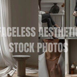 May include: A collage of four images featuring a white curtain, a woman wearing a black blazer and holding a coffee cup, a woman wearing a white blazer and a gold necklace, and a round, gray, stone-like table.