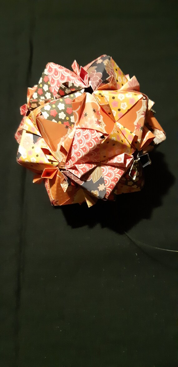 Boule De Noël Origami Papier Orange Et Rose