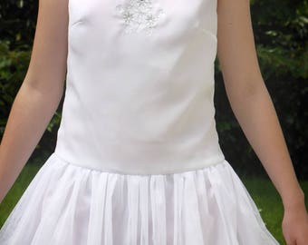 Robe fête courte fille sans manches mousseline colori blanc taille 34