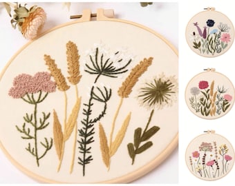 Beginner embroidery kit, hand embroidery kit, embroidery pattern, embroidery hoop, ModeadoStyle, flower embroidery kit