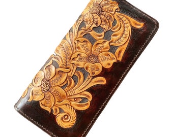 Handmade Leather Carving Long Wallet