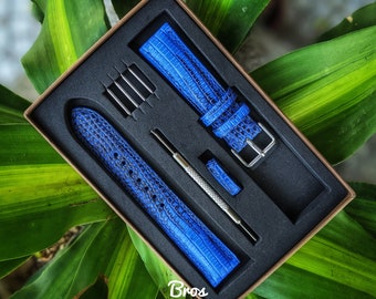 Blue and Black Lizard Leather Watch Straps, Leather Watch Bands, Best Leather Watch Strap, Straps for Watches 24mm, 22mm, 21mm, 20mm, 19mm