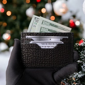 Geschenk für Ihn Schwarzer Hai Leder Kartenhalter | Kleine Kartenhalter-Geldbörse | Minimalistisches Kartenetui | Brieftasche für Karten | Kartenhalter für Männer