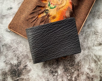 Minimalist Black Shark Skin Leather Men Wallet; Mens Wallet, Exotic leather Wallet, Best Leather Men Wallet, Personalized Men Wallet