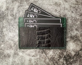 ON SALE - Personalized Minimalist Wallet/Slim Card wallet/Black And Green Ostrich Leg Skin Card Holder