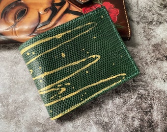 Custom Green Lizard Men Wallet, Leather Wallet for Men, Billfold men wallet, Bi-fold men wallet, Best Wallet for Men, Personalized wallet