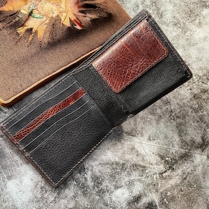 Carteira de perna de avestruz com bolso para moedas, carteira de moedas masculina, carteira de couro para homens, carteira masculina dobrável, carteira masculina de couro com porta-moedas