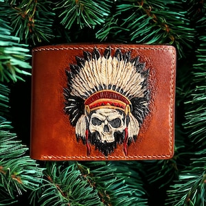 Schädel, der lederne Mann-Mappe schnitzt, lederne Mappe für Männer, Brieftasche für Männer, Brieftasche für Männer, beste Brieftasche für Männer, personalisierte Brieftasche