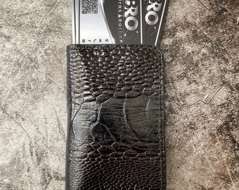 Leather Money Clip WalletPersonalized Minimalist Wallet/Slim Card wallet/Black Ostrich Leg Small wallet