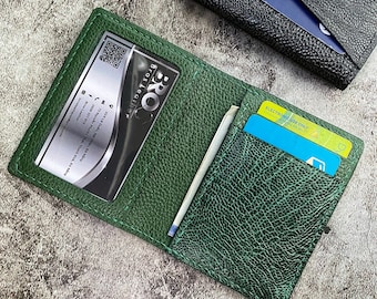 ON SALE - Personalized Card Holder/ Minimalist wallet/ Cowhide and Ostrich Leg Wallet