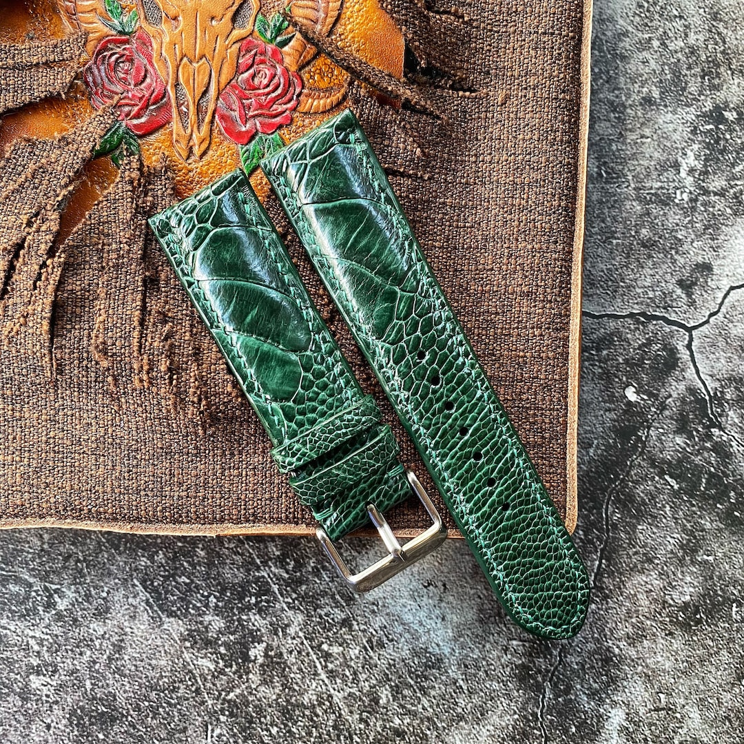 Grüne Straußenbein Leder Uhrenarmbänder, Uhrenarmbänder aus
