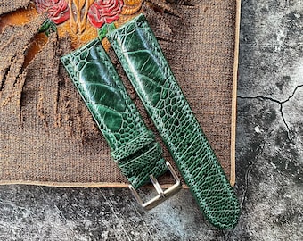 Green Ostrich Leg Leather Watch Straps, Leather Watch Bands, Best Leather Watch Strap, Straps for Watches 24mm, 22mm, 21mm, 20mm, 19mm, 18mm