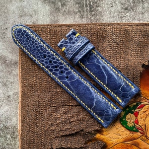 Navy Blue Ostrich Leg Leather Watch Straps, Leather Watch Bands, Best Leather Watch Strap, Straps for Watches 24mm, 22mm, 21mm, 20mm, 19mm