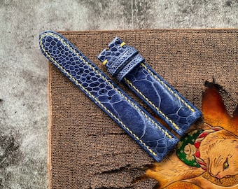 Navy Blue Ostrich Leg Leather Watch Straps, Leather Watch Bands, Best Leather Watch Strap, Straps for Watches 24mm, 22mm, 21mm, 20mm, 19mm