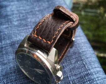 Handmade - Custom Dark Brown Genuine Vachetta Watch Straps 24mm, 22mm, 21mm, 20mm, 19mm, 18mm, 16mm