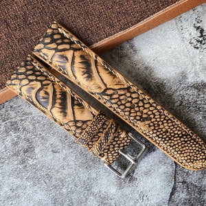 Nubuck Gold Stone Washed Ostrich Leg Leather Watch Straps, Leather Watch Bands, Best Leather Watch Strap, Straps for Watches 24/22/20/18mm