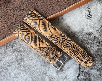 Nubuck Gold Stone Washed Ostrich Leg Leather Watch Straps, Leather Watch Bands, Best Leather Watch Strap, Straps for Watches 24/22/20/18mm