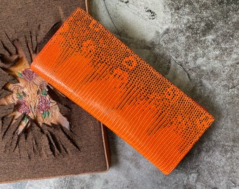 Orange And Black Lizard Long Wallet