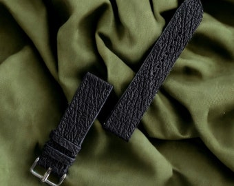 Bracelets de montre classiques en peau de requin noir 24 mm, 22 mm, 21 mm, 20 mm, 19 mm, 18 mm, 16 mm