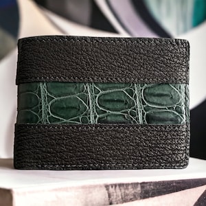 Regalo para él, billetera de piel de tiburón negro para hombre, billetera de cuero para hombre, billetera plegable para hombre, billetera plegable para hombre, la mejor billetera para hombre