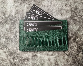 ON SALE - Personalized Minimalist Wallet/Slim Card wallet/Green And Black Ostrich Leg Skin Card Holder