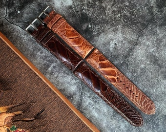 Combo 2 Set Of Watch straps Brown And Dark Brown Ostrich Leg Watch Straps 24mm, 22mm, 21mm, 20mm, 19mm, 18mm, 16mm