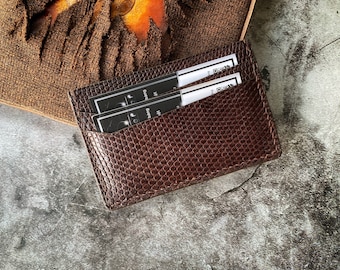 Christmas Gift Custom Dark Brown Lizard Card Holder/ Minimalist wallet