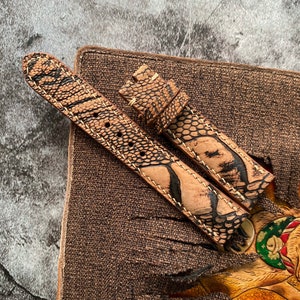 Nubuck Brown Stone Washed Ostrich Leg Leather Watch Straps, Leather Watch Bands, Best Leather Watch Strap, Straps for Watches 24/22/20/18mm