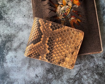 Brown Python Men Wallet, Leather Wallet for Men, Billfold men wallet, Bi-fold men wallet, Best Wallet for Men, Personalized mens wallet