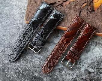 Combo 2 Set Of Watch straps Black And Dark Brown Ostrich Leg Watch Straps 24mm, 22mm, 21mm, 20mm, 19mm, 18mm, 16mm
