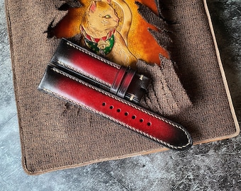 Vintage Red Watch Straps, Vegetable Tanned Watch Bands , 22mm, 21mm, 20mm, 19mm, 18mm, 16mm