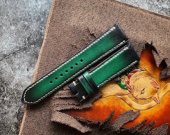 Vintage Green Leather Watch Straps, Rally Watch Straps, Leather Watch Bands, Best Leather Watch Strap, Straps for Watches 24/22/20/18 straps