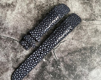Open Ended Black Stingray Watch Straps 24mm, 22mm, 21mm, 20mm, 19mm, 18mm, 16mm