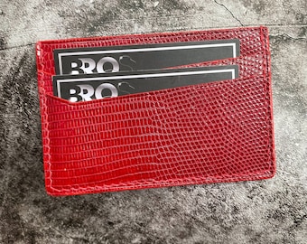 Gift for Him Personalized Minimalist Wallet/Slim Card wallet/Red Lizard Card Holder