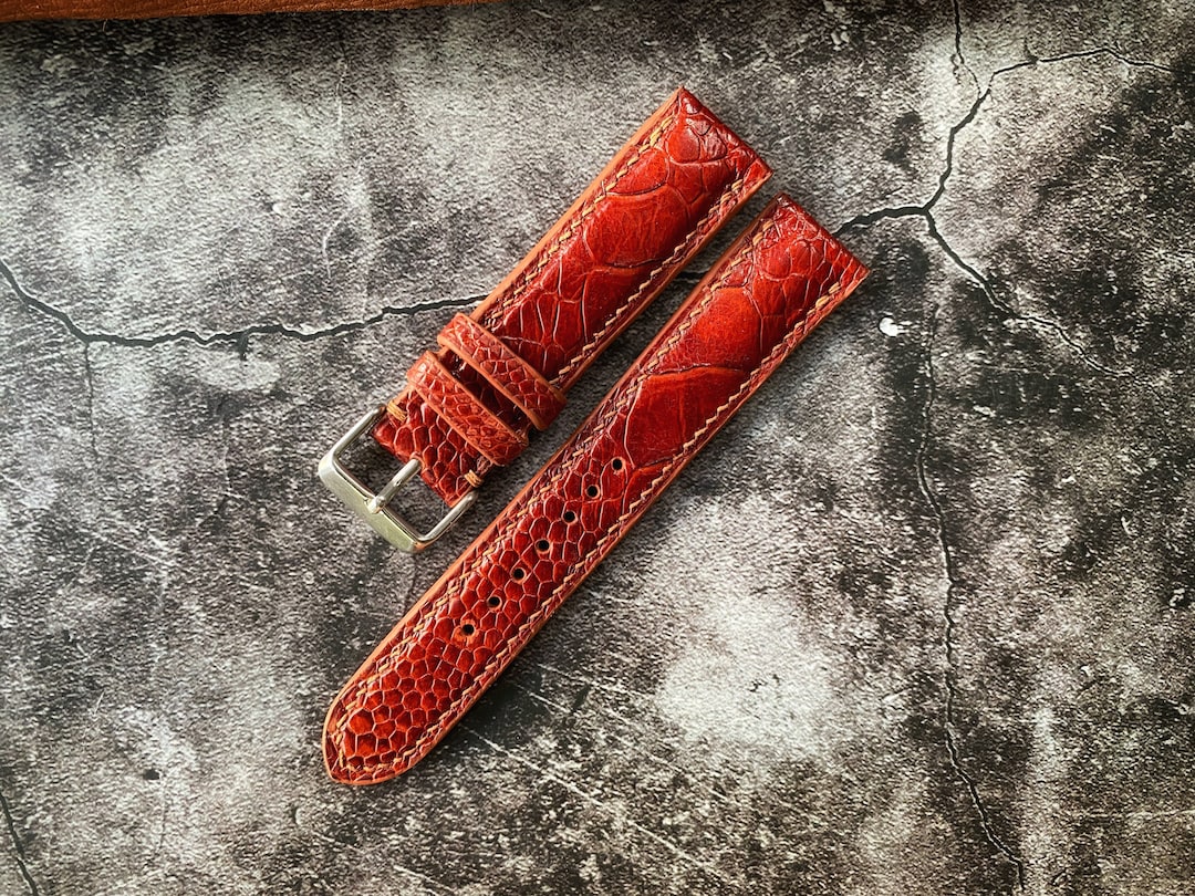 Bracelet De Montre En Cuir De Requin Véritable - Largeur 20 Mm - Marron - Style Plongeur Vintage - Occasion