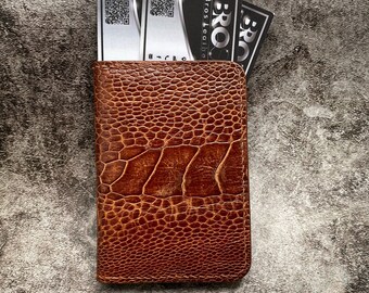 Leather Money Clip WalletPersonalized Minimalist Wallet/Slim Card wallet/Brown Ostrich Leg Small wallet
