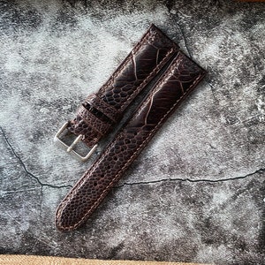 Dark Walnut Ostrich Leg Leather Watch Strap: Handmade Band