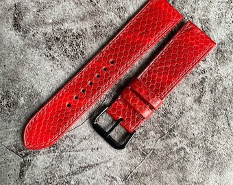 Red Snake Leather Watch Straps, Leather Watch Bands, Best Leather Watch Strap, Straps for Watches 24mm, 22mm, 21mm, 20mm, 19mm, 18mm, 16mm