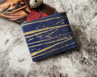 Custom Navy Blue Lizard Men Wallet, Bifold Men Wallet
