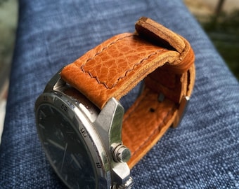 Handmade - Custom Sun Burst Genuine Vachetta Watch Straps 24mm, 22mm, 21mm, 20mm, 19mm, 18mm, 16mm