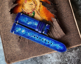 Vintage Blue Watch Straps, Vegetable Tanned Watch Bands , 22mm, 21mm, 20mm, 19mm, 18mm, 16mm