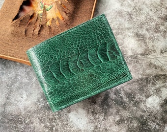 Green Ostrich Leg Men Wallet, Leather Wallet for Men, Billfold men wallet, Bi-fold men wallet, Best Wallet for Men, Personalized mens wallet