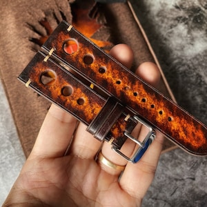 Patina Brown Rally Leather Watch Straps, Rally Watch Straps, Leather Watch Bands, Best Leather Watch Strap, Straps for Watches 24/22/20/18mm