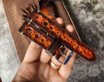 Patina Brown Rally Leather Watch Straps, Rally Watch Straps, Leather Watch Bands, Best Leather Watch Strap, Straps for Watches 24/22/20/18mm