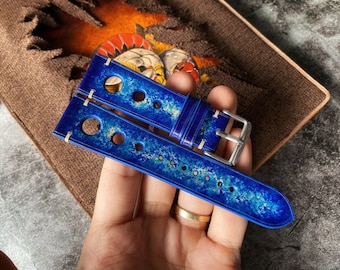 Patina Blue Rally Watch Straps, Rally Straps, Vegetable Tanned Watch Bands , 22mm, 21mm, 20mm, 19mm, 18mm, 16mm