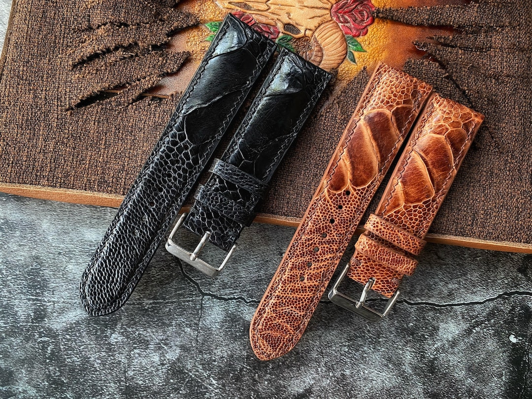 Combo Set Uhrenarmbänder schwarz braun Straußenbein