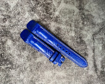 Open Ended Blue Ostrich Leg Watch Straps 24mm, 22mm, 21mm, 20mm, 19mm, 18mm, 16mm