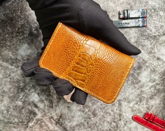 Personalisierte minimalistische Brieftasche / schlanke Karte Brieftasche / Gold Straußen Bein Kleine Brieftasche