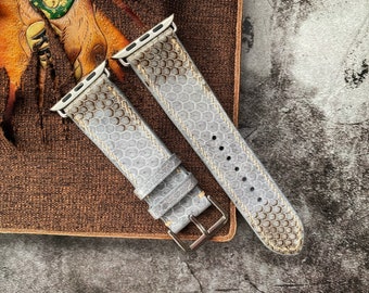 Leather Straps for Apple Watch, Gray Snake Watch Straps, Apple Watch Bands 38mm 40mm 41mm 42mm 44mm 45mm, Series 8 7 6 5 4 3 2 1 SE